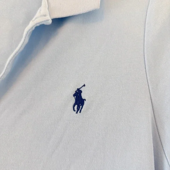 Ralph Lauren Light Blue Polo Dress Size L Navy Horse Preppy Classic Designer - Picture 5 of 7